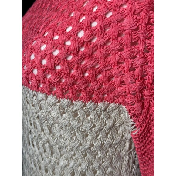 NEW Fever Crochet Knit Pull Over Longline Tunic Top Sweater Womens L Pink Beige - Picture 5 of 12